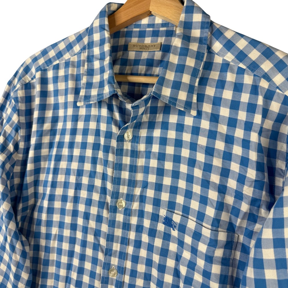 Burberry Brit Mens XL Blue Gingham Check Cotton Button Down Long Sleeve Shirt